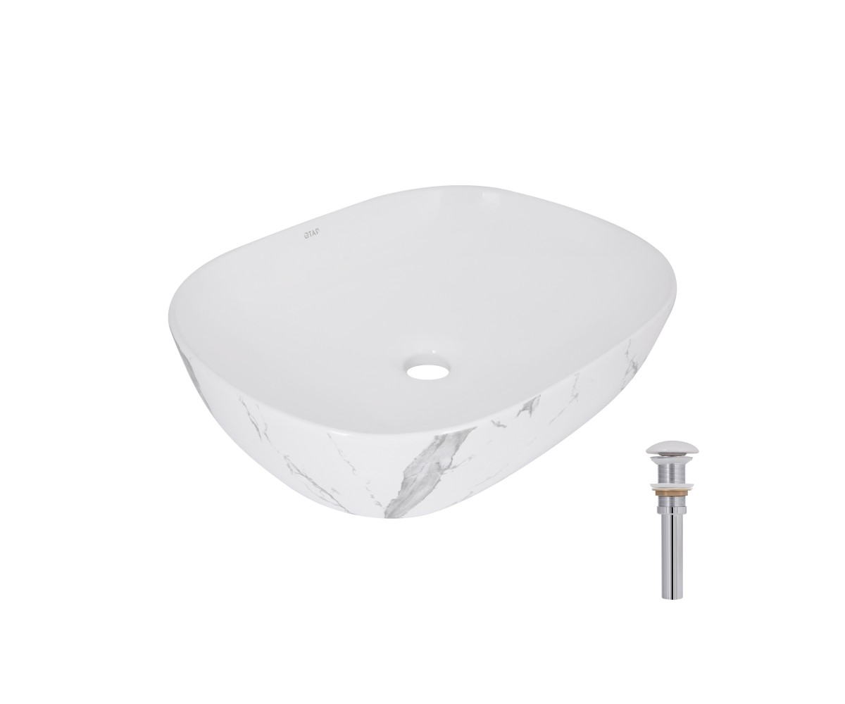 Раковина накладна Qtap Aquarius 470x380x120 мм, Marble, прямокутна, з донним клапаном QTAQA188MR49782 QTAP  QTAQA188MR49782 QTAQA188MR49782