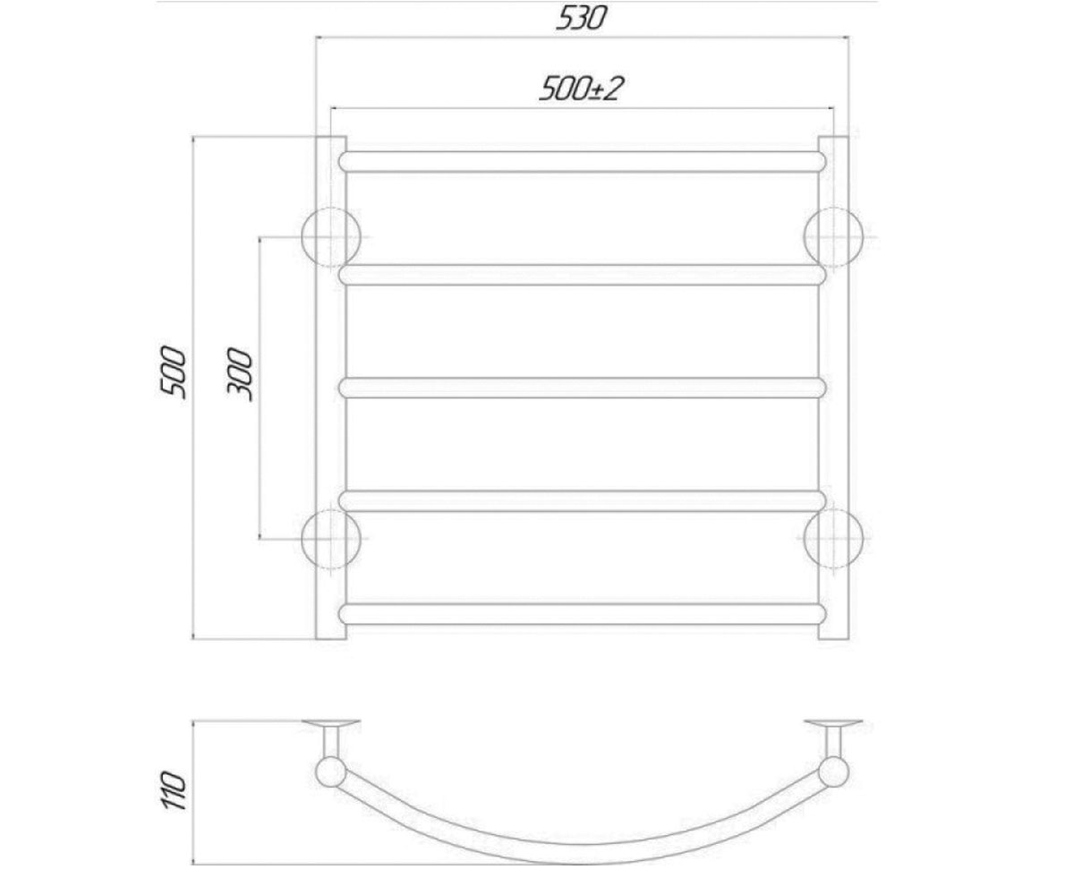 Водяной полотенцесушитель  CLASSIC QTCLSCRMP5500500:Чертеж 