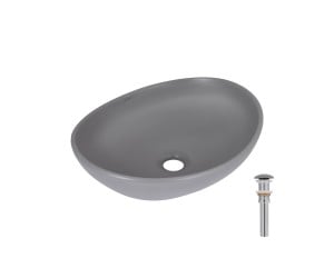 Раковина накладна Qtap Dove 415x340x140 мм, Stone grey, овальна, з донним клапаном QTDOV188SG49783 QTAP  QTDOV188SG49783