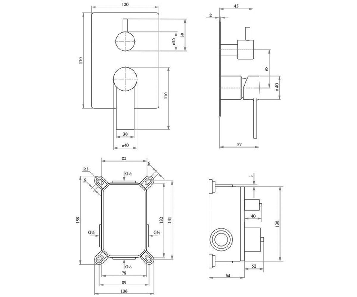 Смеситель для душа  FORM QTFORM01022SQ:Чертеж 
