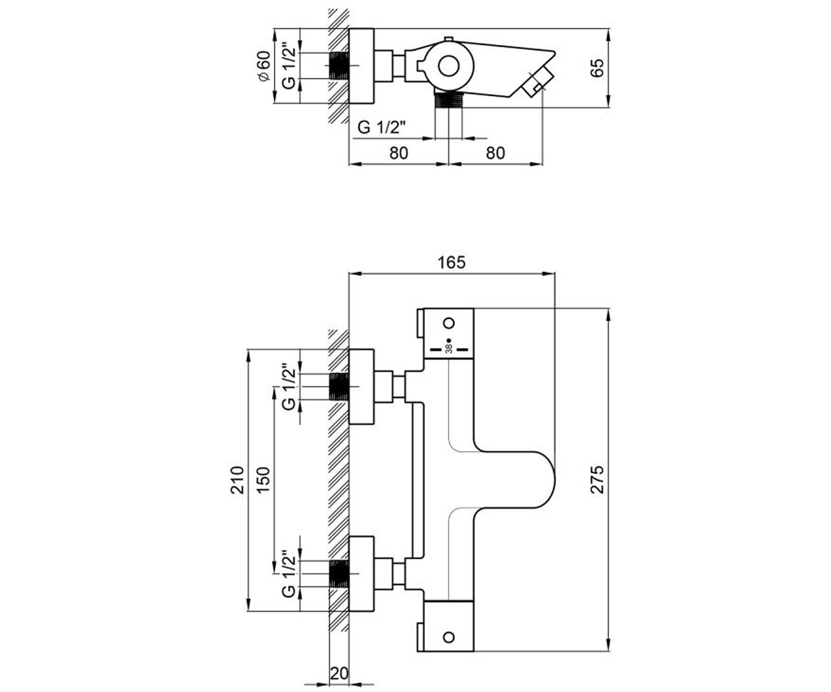 Смеситель с термостатом  INSPAI THERM QTINSCRMT300800:Чертеж 