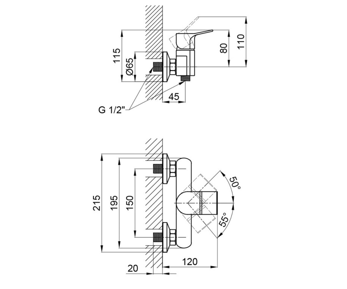 Смеситель для душа  JAVORNIK QTJAV4014107C:Чертеж 
