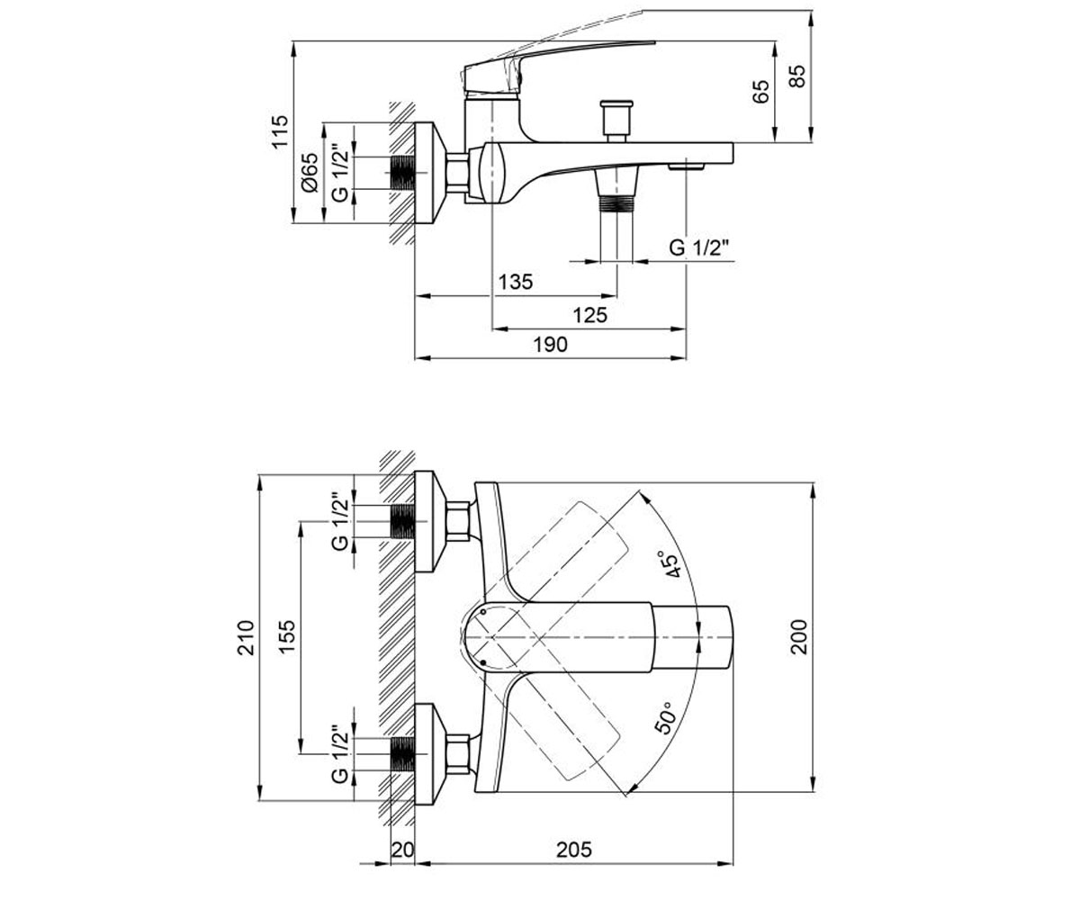 Смеситель для ванны  KRALOVICE QTKRL3029103DC:Чертеж 