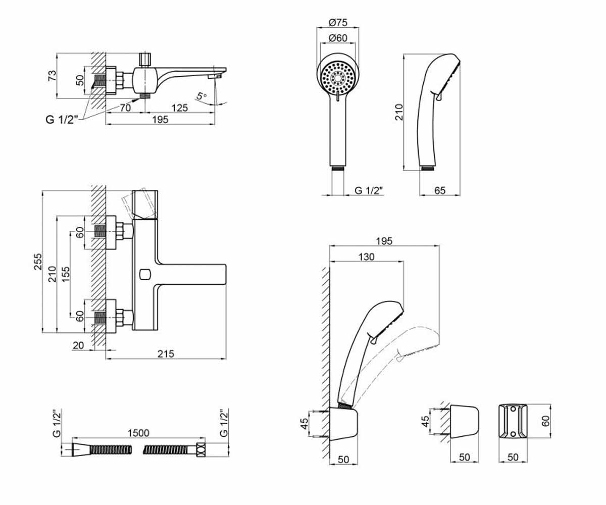 Смеситель с ручным душем  KRYCHLE QTKRL3052104GC:Чертеж 