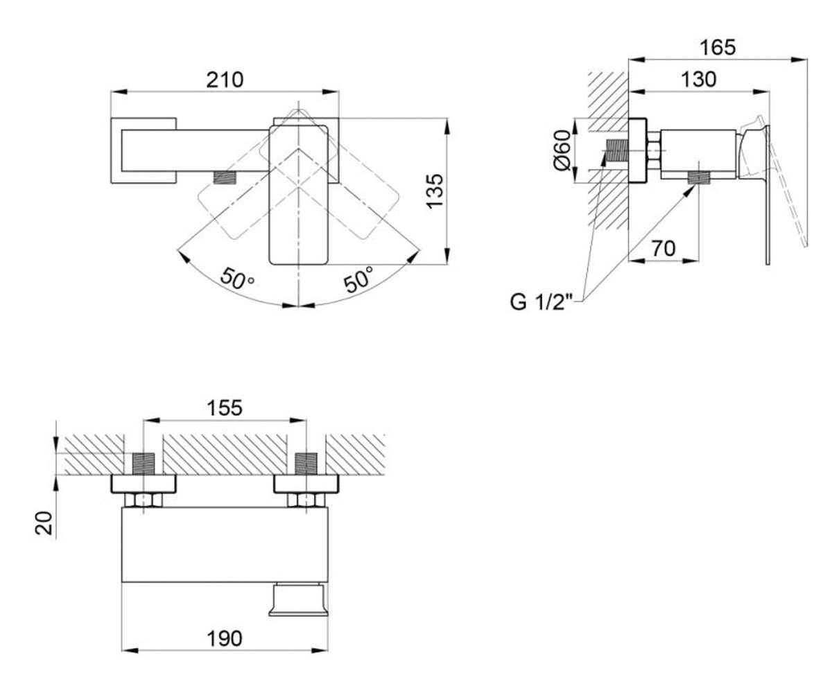 Смеситель для душа  LODENICE QTLOD4031102C:Чертеж 