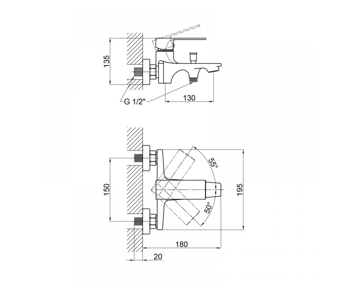 Смеситель для ванны  MATICE QTMAT3063103C:Чертеж 
