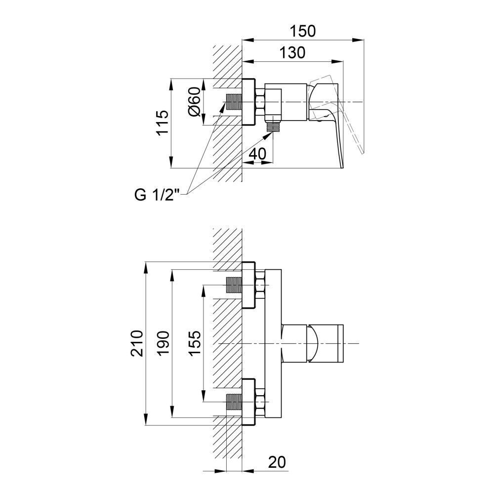 Смеситель для душа Qtap Nihonto QTNH4022101CB Black Matt  QTNH4022101CB:Чертеж 