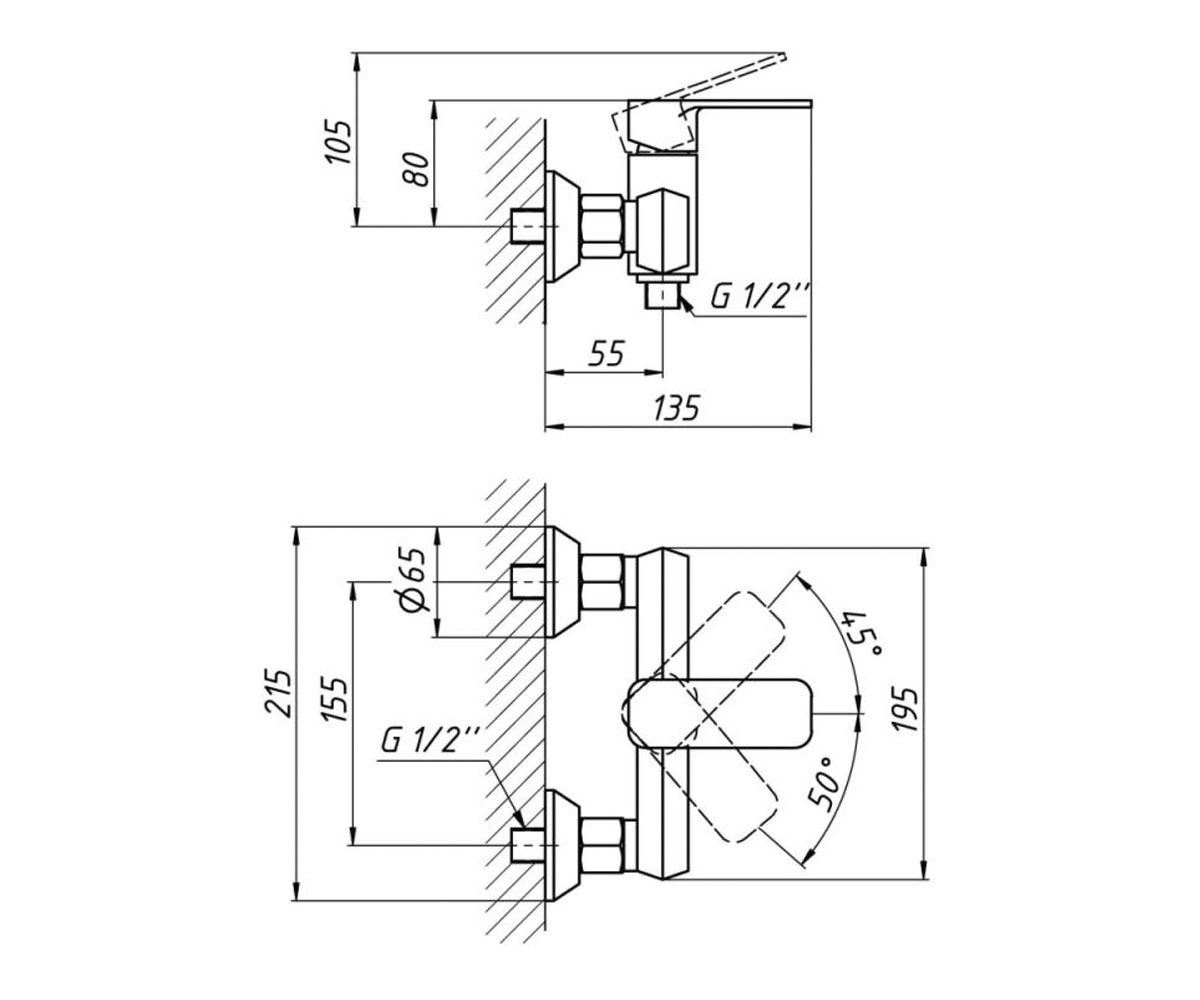Смеситель для душа  PIVONKA QTPIV4013102C:Чертеж 
