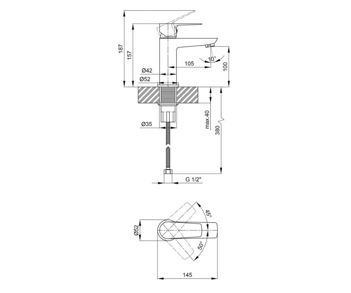 Смеситель на умывальник  PLANICE QTPL1015107C:Чертеж 