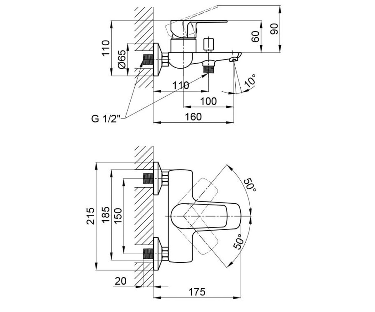 Смеситель для ванны  PLANICE QTPL3015107DC:Чертеж 