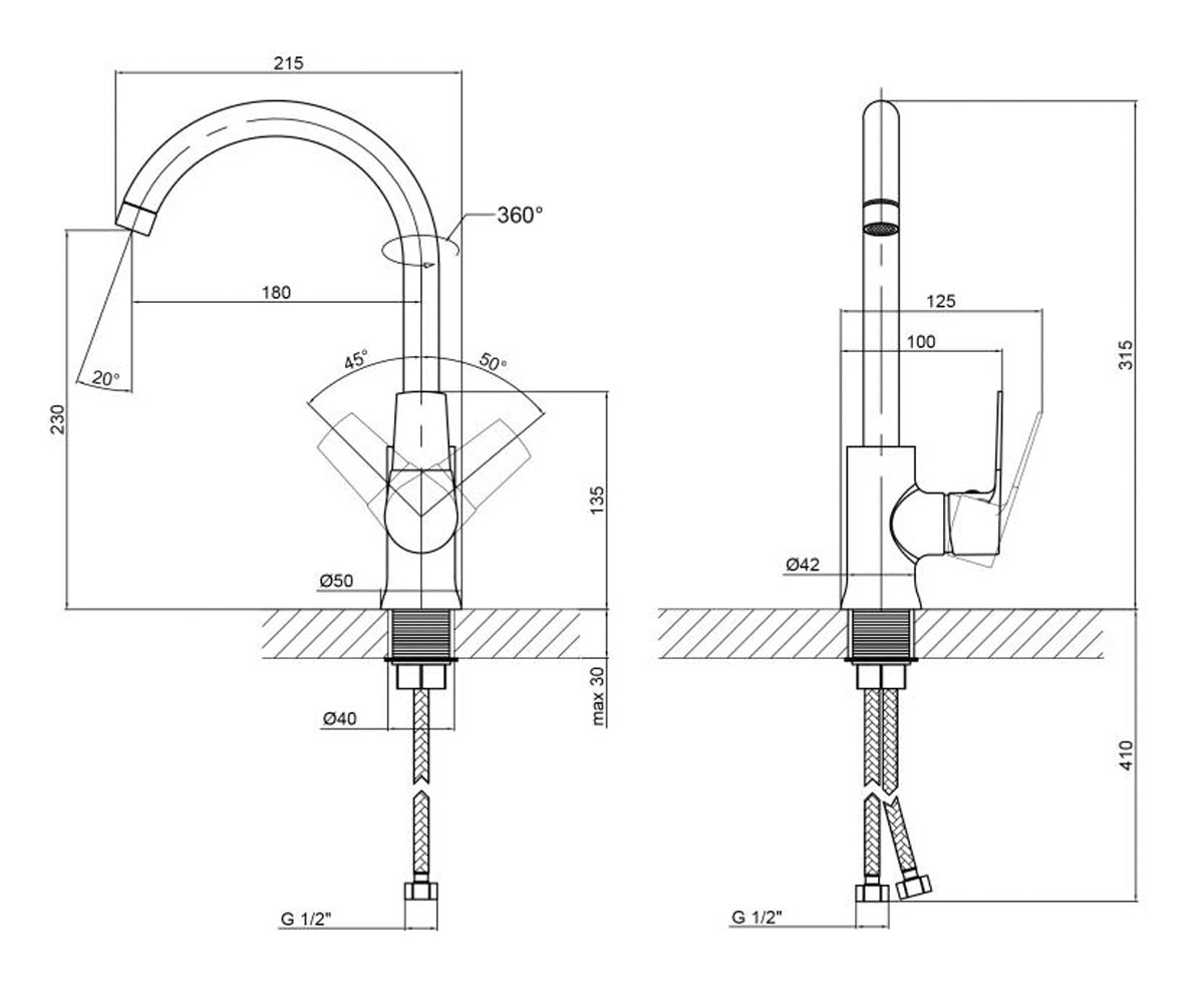 Кухонный смеситель  POLARIS QTPOLWHI007F:Чертеж 