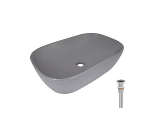 Раковина накладна Qtap Robin 600x390x150 мм, Stone grey, прямокутна, з донним клапаном QTROB188SG49786 QTAP  QTROB188SG49786
