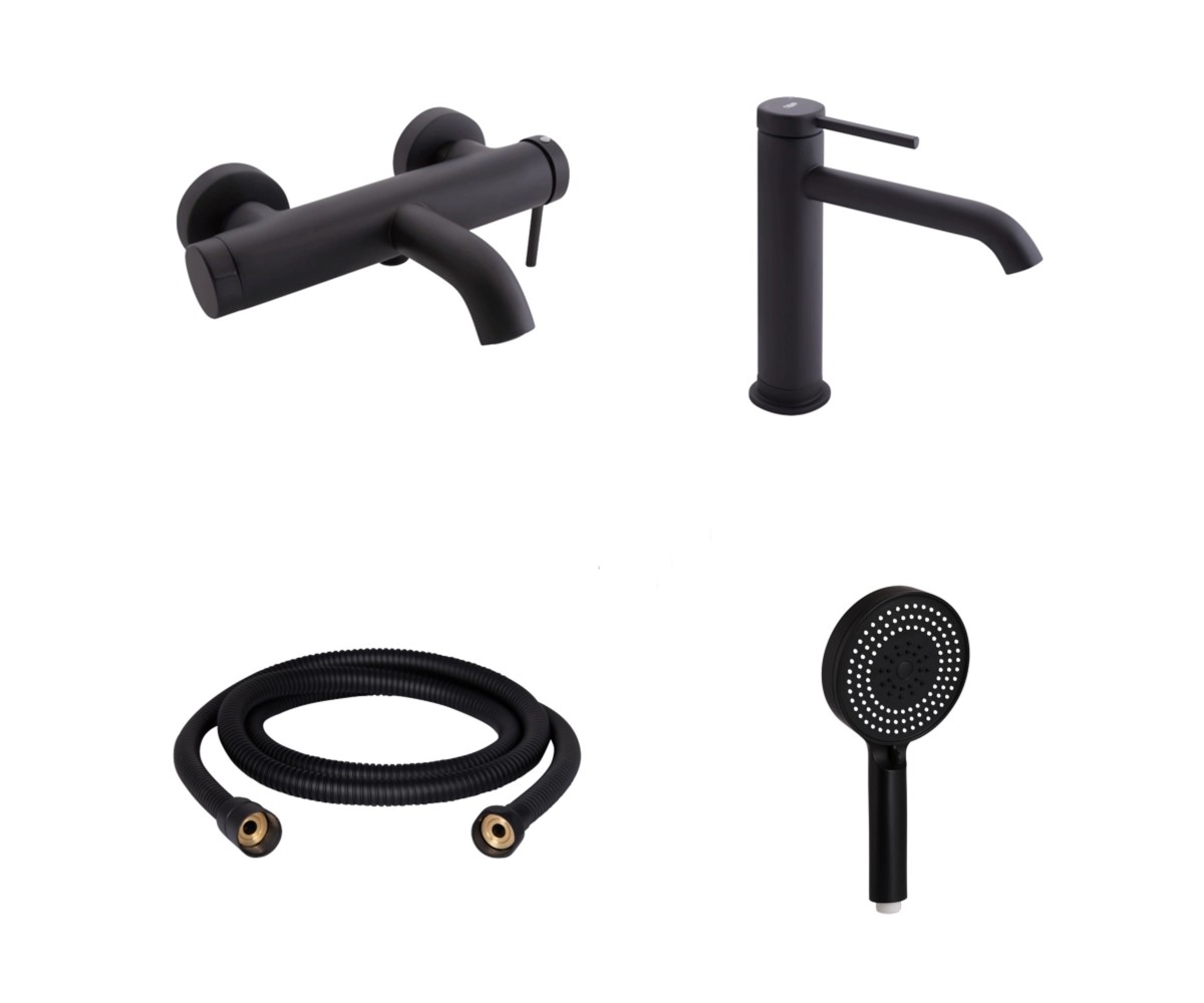 Комплект для ванни Qtap Robin Black: Змішувачі QTROB3060102B+QTROB1060M102B+Шланг QTHADPVCSQ160B+Лійка QTRUC125BLM45776 QTAP  QTROB3060102B48134 QTROB3060102B48134