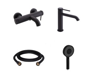 Комплект для ванни Qtap Robin Black: Змішувачі QTROB3060102B+QTROB1060M102B+Шланг QTHADPVCSQ160B+Лійка QTRUC125BLM45776 QTAP  QTROB3060102B48134