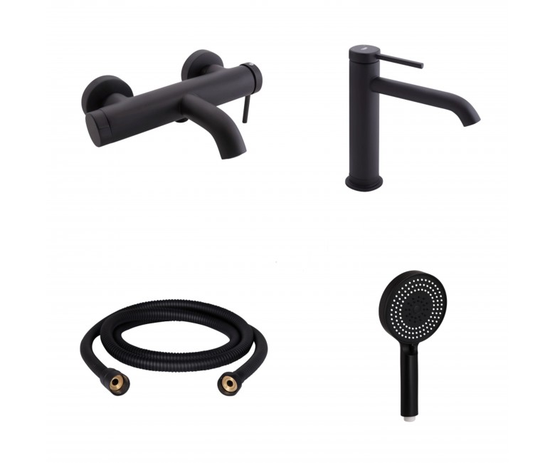 Комплект для ванни Qtap Robin Black: Змішувачі QTROB3060102B+QTROB1060M102B+Шланг QTHADPVCSQ160B+Лійка QTRUC125BLM45776 QTAP  QTROB3060102B48134 QTROB3060102B48134