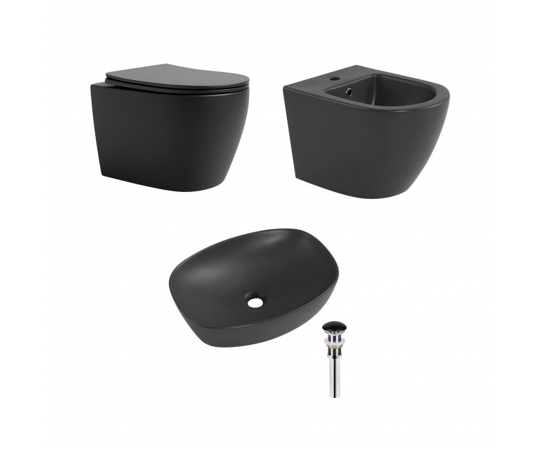 Комплект Qtap Robin Anthracite 3 в 1: підвісний унітаз Ultra Quiet + біде підвісне + раковина накладна QTROBAN49157 QTAP  QTROBAN49157 QTROBAN49157