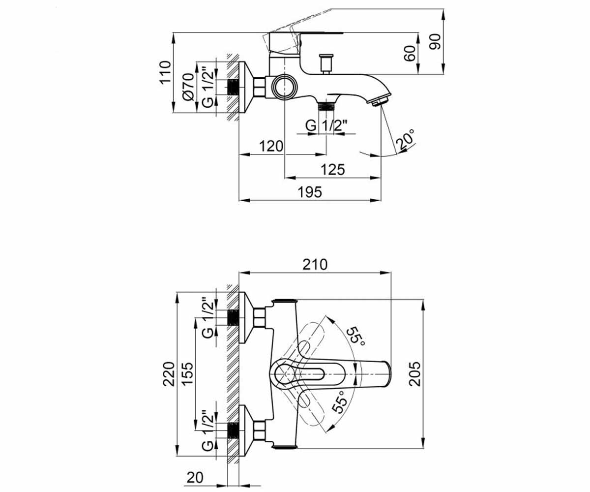 Смеситель для ванны  ROZKOS QTRZS3055104DC:Чертеж 