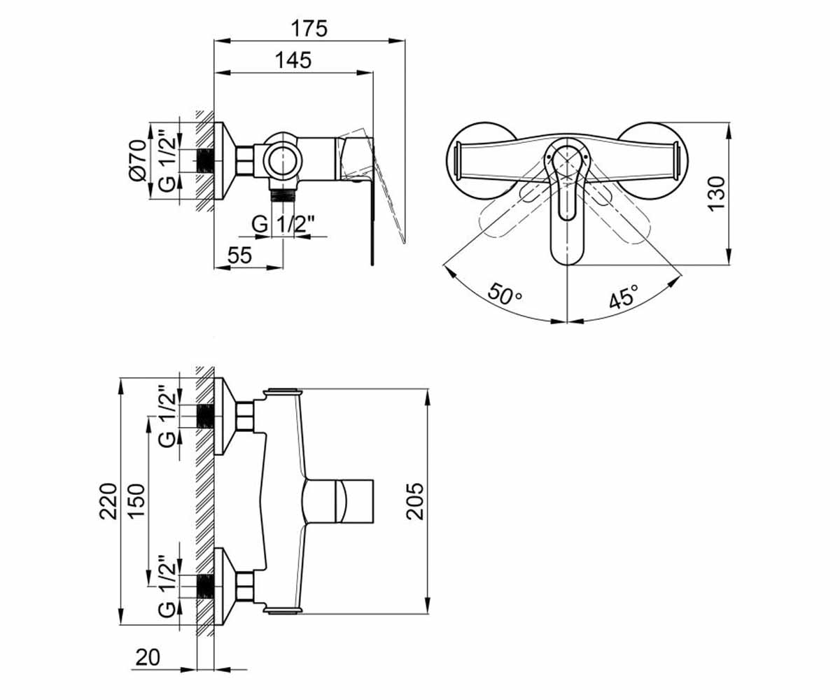 Смеситель для душа  ROZKOS QTRZS4055104C:Чертеж 