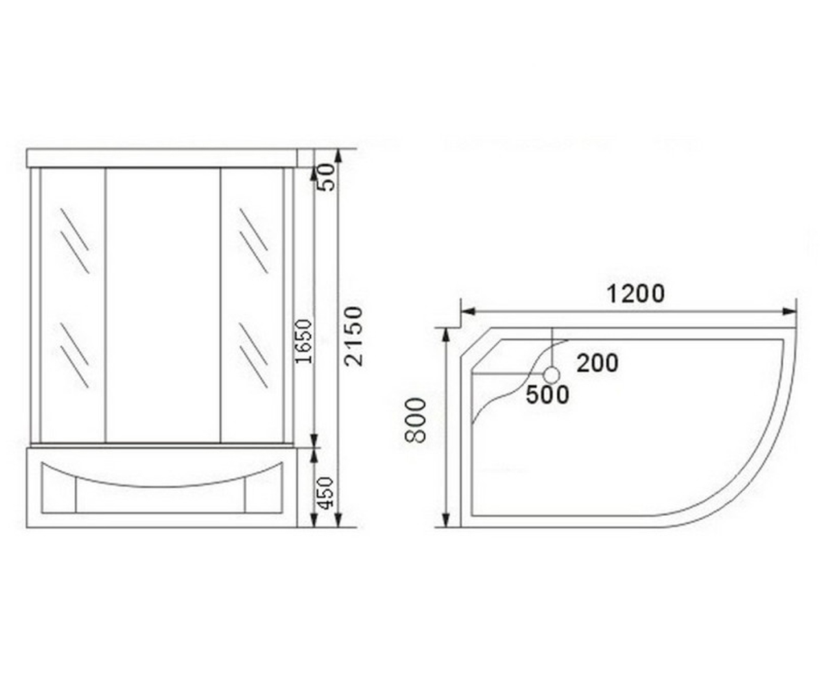 Левосторонний бокс 120х80 см  QTSBM120802LSAT:Чертеж 