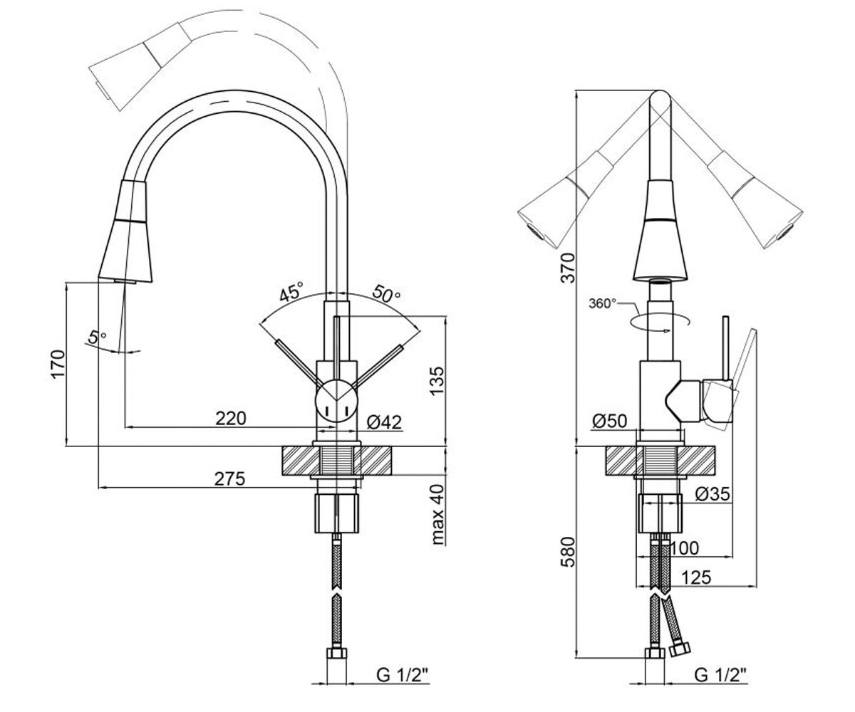 Кухонный смеситель  SPRING QTSPRCRR007F1:Чертеж 