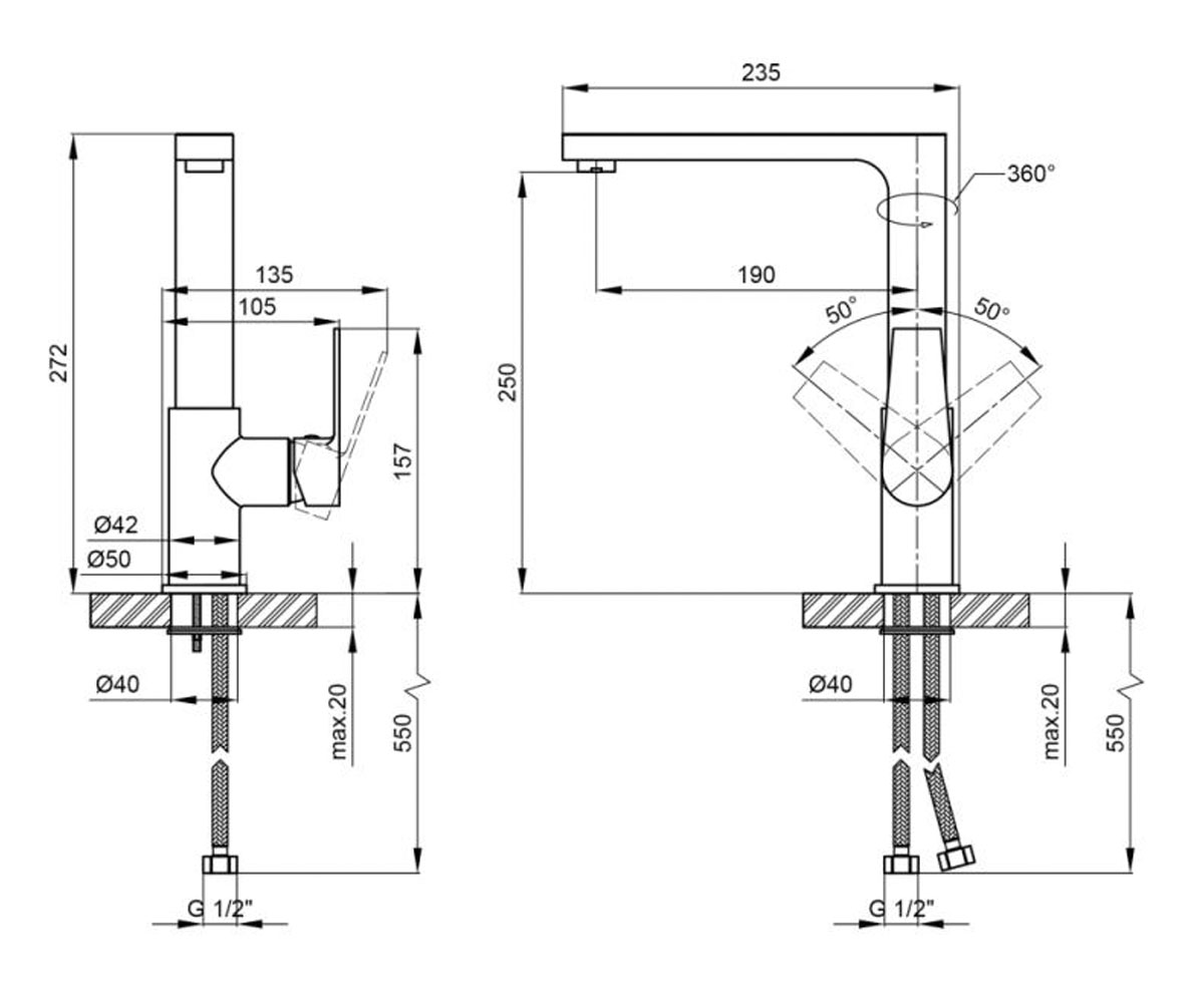 Смеситель для кухни  STENAVA QTST10M45102C:Чертеж 