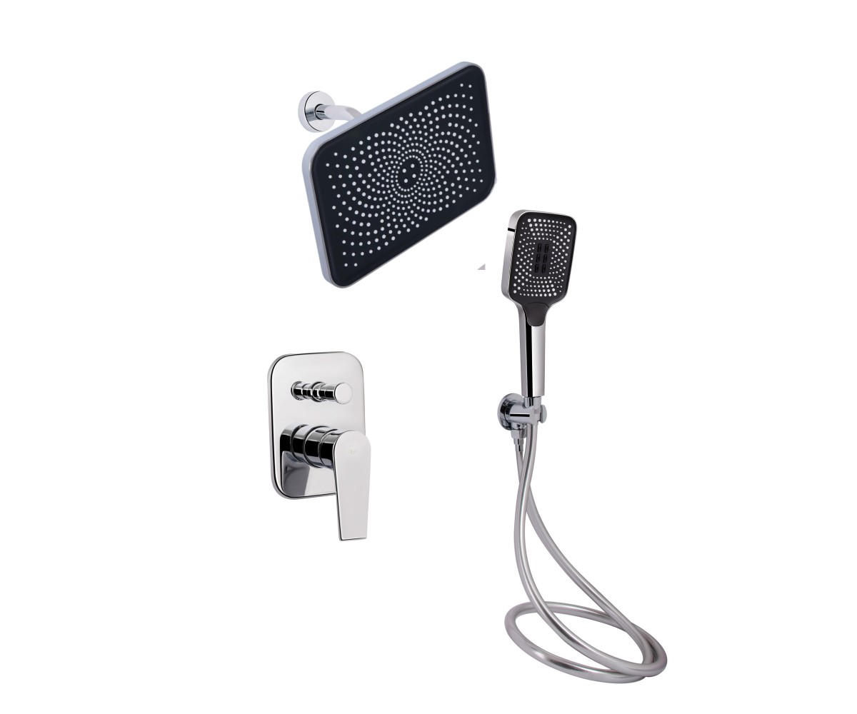 Комплект для душу Qtap Stenava Chrome: Змішувач QTST6245102DC + Лійки (QTRUC125CRM45954,QTHLA107CRM45784) + Шланг QTHADPVC200C + QTCRMBH130 QTAP  QTST QTST6245102DC47547