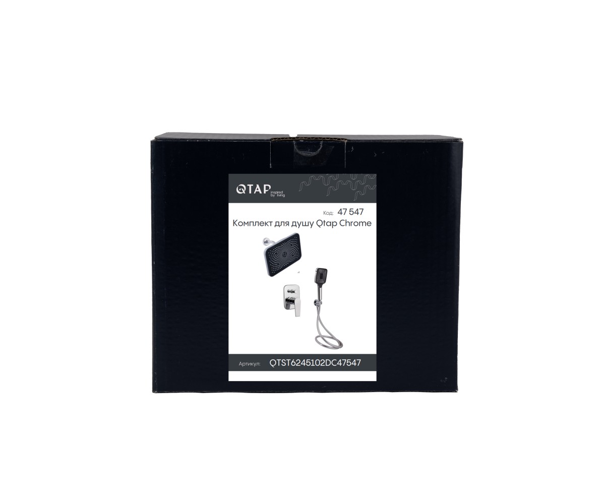 Комплект для душа Qtap Stenava Chrome: смеситель QTST6245102DC + лейки (QTRUC125CRM45954,QTHLA107CRM45784) + шланг QTHADPVC200C 