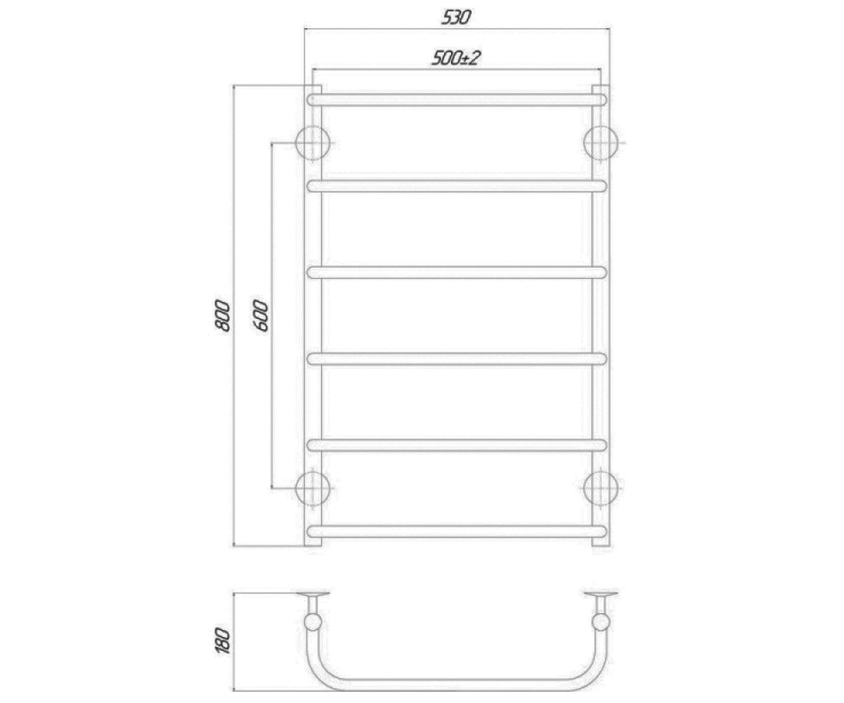 Водяной полотенцесушитель  STANDARD QTSTNDCRMP6500800:Чертеж 