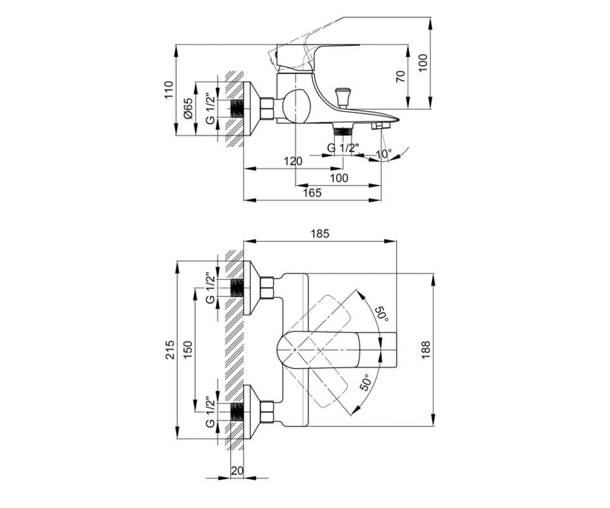 Смеситель для ванны  STENAVA QTSV3011107DC:Чертеж 