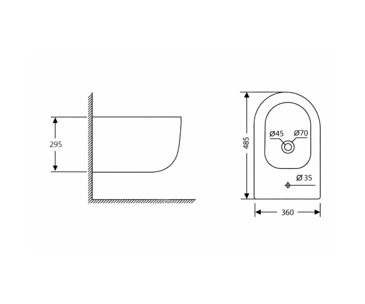 Биде подвесное Qtap Taurus 485×360×295 мм, White QTTAU28W49117  QTTAU28W49117:Чертеж 