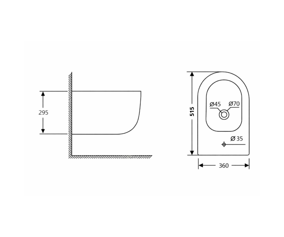 Биде подвесное Qtap Taurus 515×360×295 мм, White QTTAU28W49118  QTTAU28W49118:Чертеж 