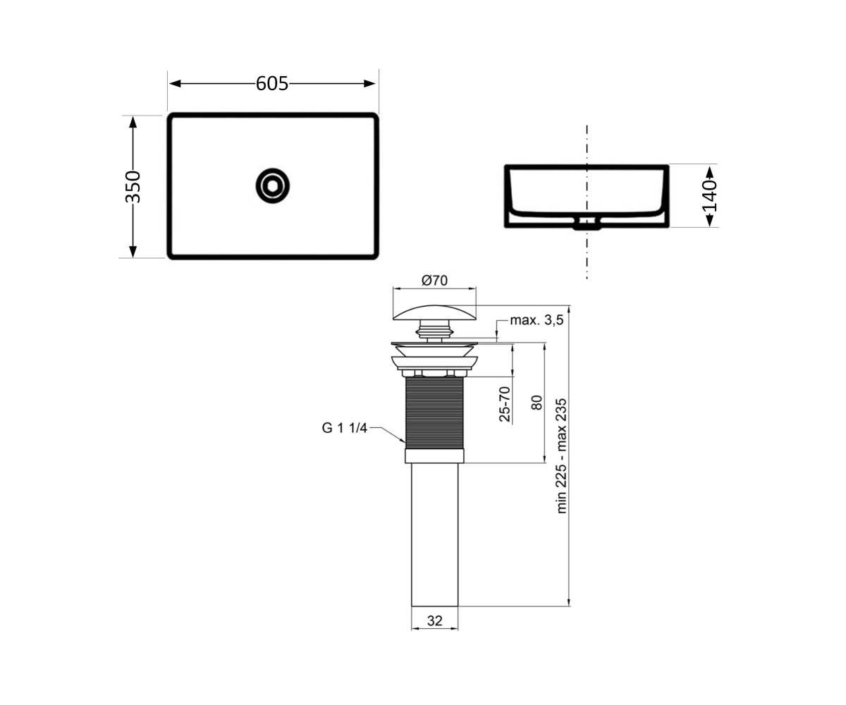 Раковина накладная Qtap Tern 610x350x135 мм, Marble, прямоугольная, с донным клапаном QTTER188MR49791  QTTER188MR49791:Фото 1