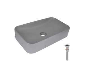 Раковина накладна Qtap Tern 610x350x135 мм, Stone grey, прямокутна, з донним клапаном QTTER188SG49789 QTAP  QTTER188SG49789