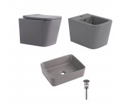 Комплект Qtap Tern Stone grey 3 в 1: підвісний унітаз Ultra Quiet + біде підвісне + раковина накладна QTTERSG49162 QTAP  QTTERSG49162