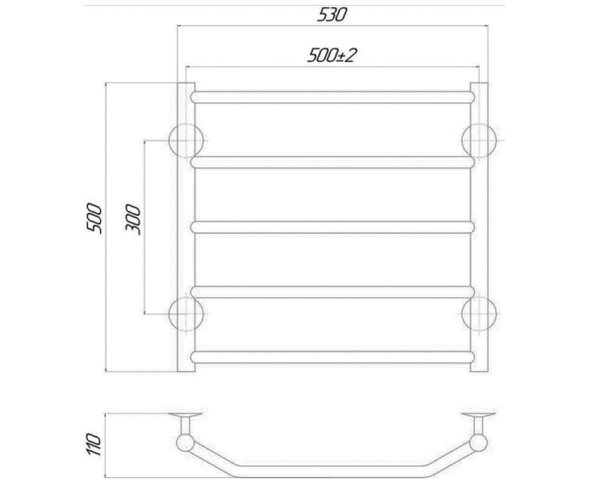 Водяной полотенцесушитель  TRAPEZIUM QTTRPZCRMP5500500:Чертеж 