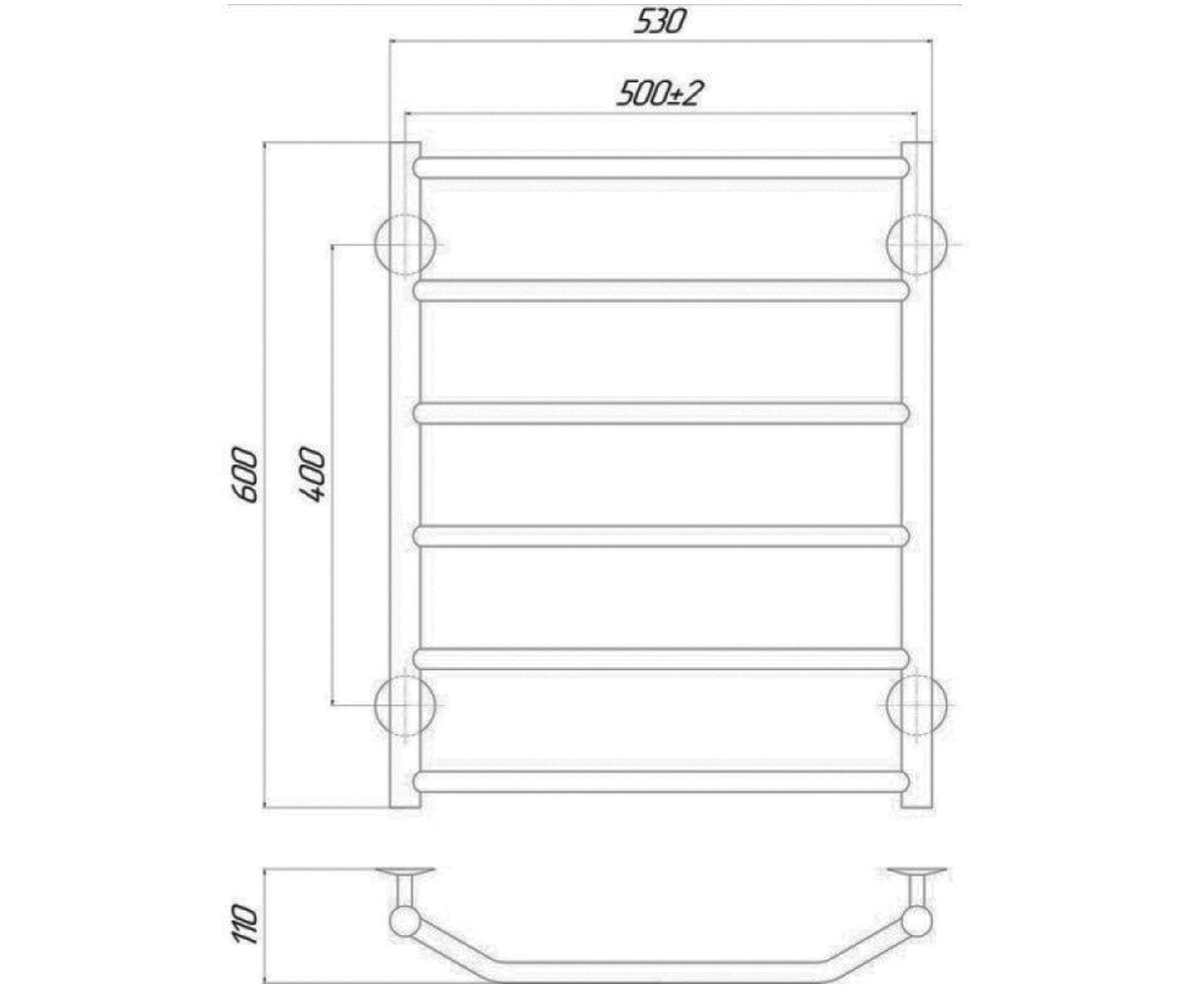 Водяной полотенцесушитель  TRAPEZIUM QTTRPZCRMP5500600:Чертеж 