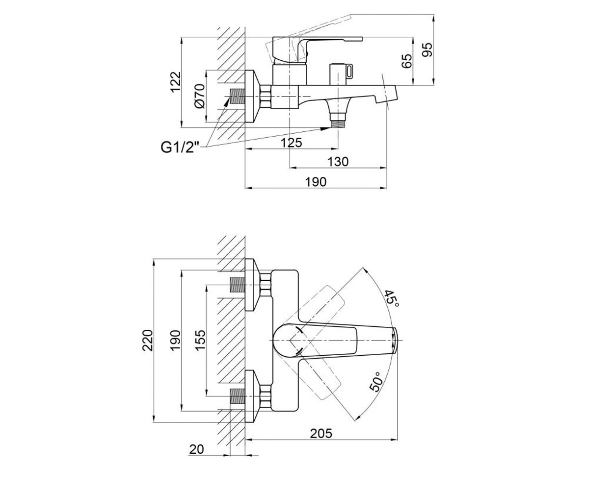 Смеситель для ванны  VITKOV QTVIT3019104GC:Чертеж 