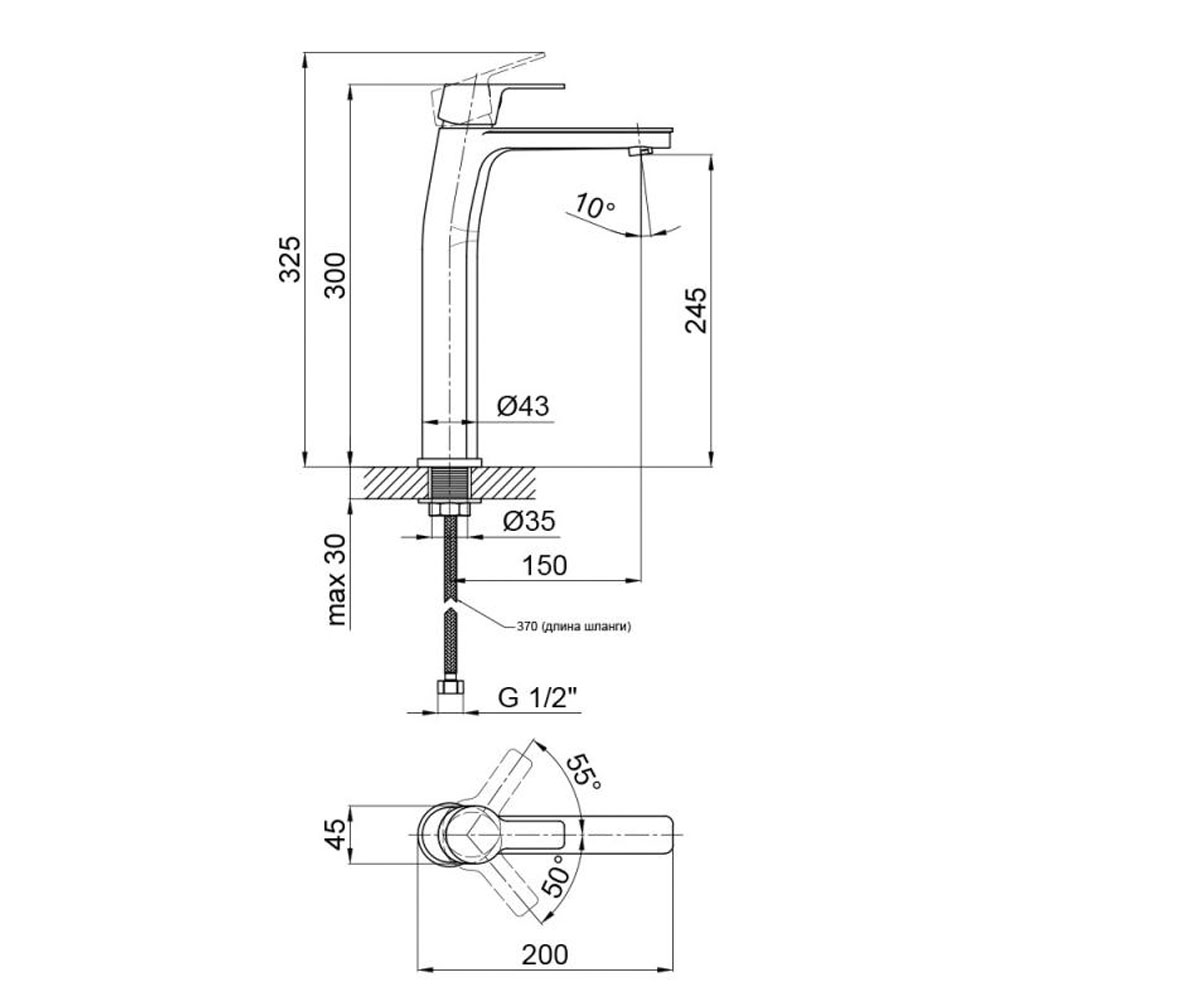 Смеситель высокий  ZDENEK QTZDN1032H102C:Чертеж 