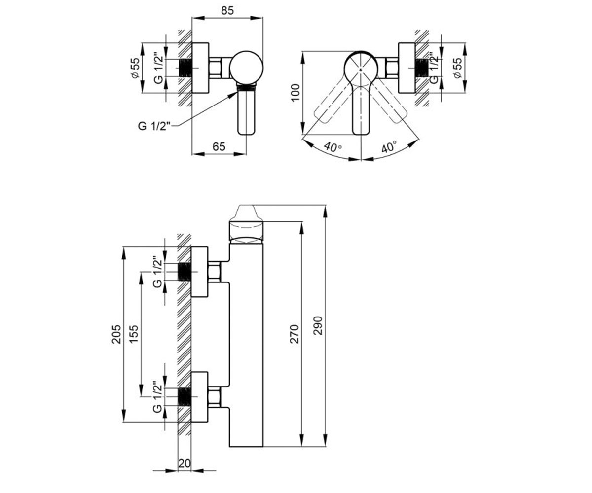 Смеситель для душа  ZDENEK QTZDN4032102C:Чертеж 