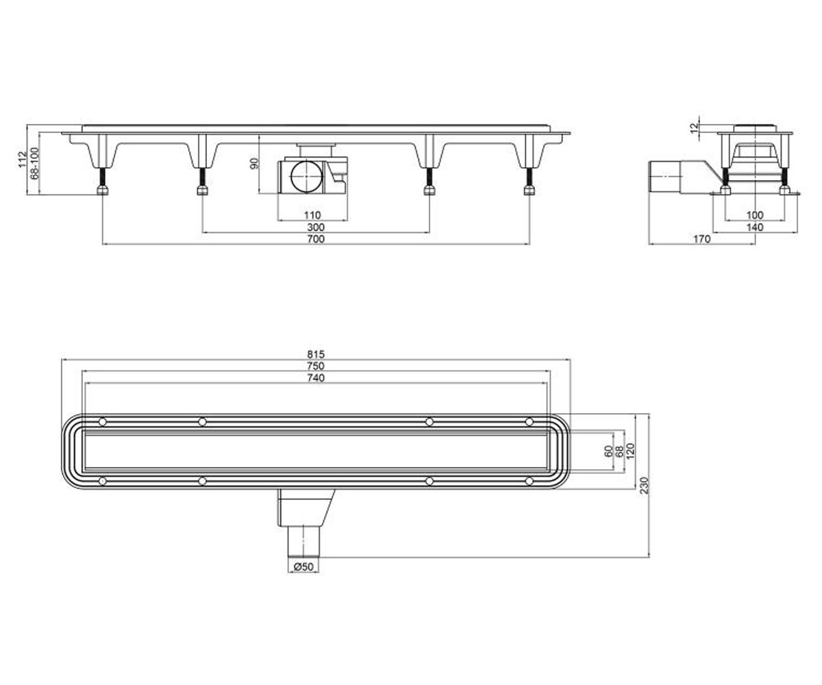 Душевой канал 81,5 см  STANDARD STANCRM50800304:Чертеж 