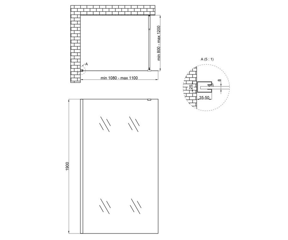 Душевая перегородка 110х190 см  WALK-IN STDCRM2011C8:Чертеж 
