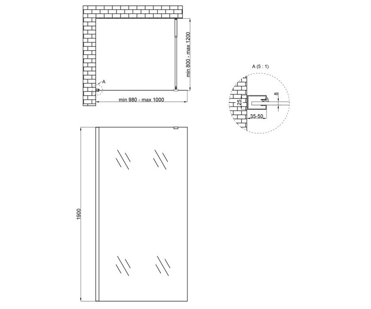 Душевая перегородка 100х190 см  WALK-IN STDCRM201C8:Чертеж 