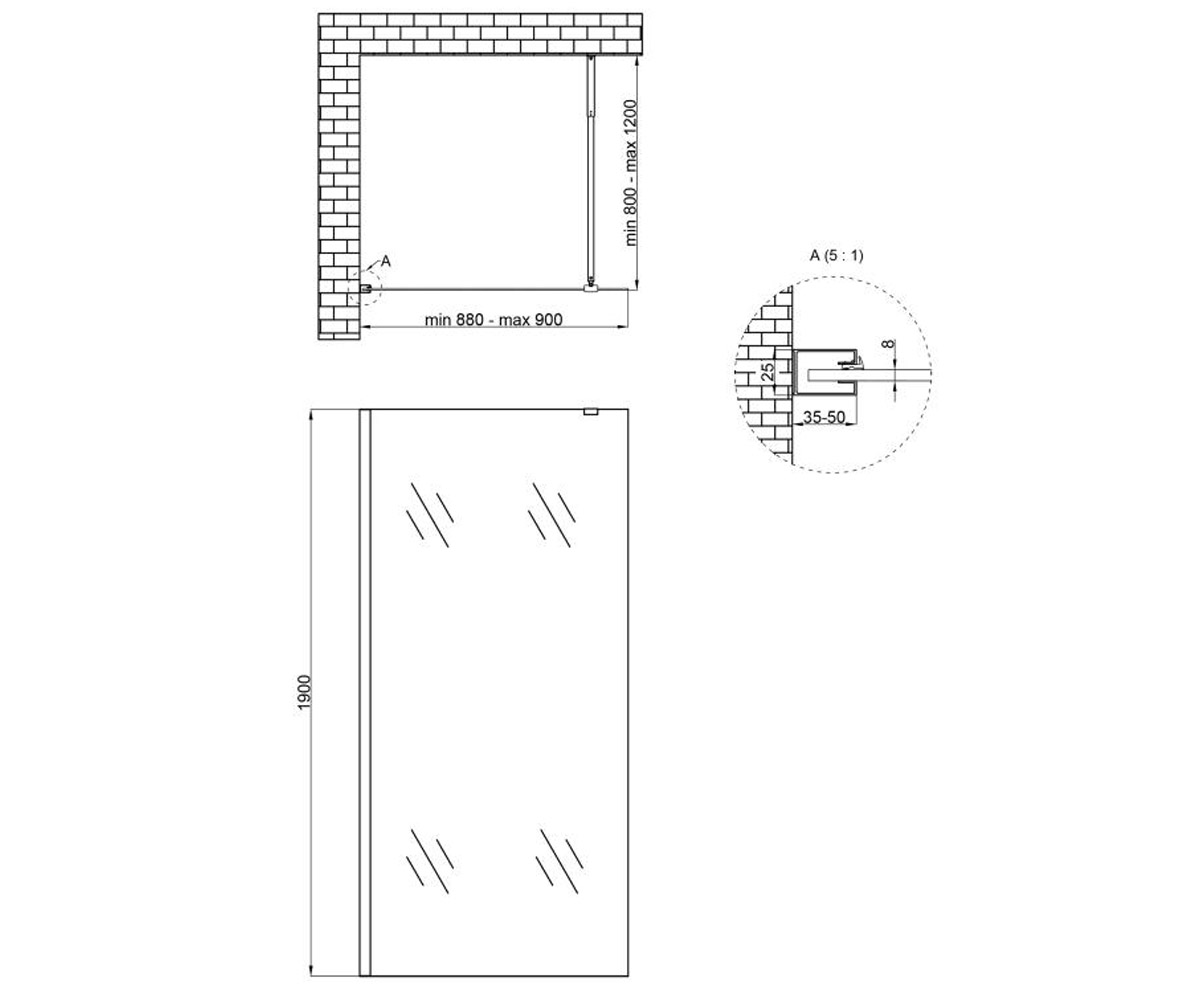 Душевая перегородка 90х190 см  WALK-IN STDCRM209C8:Чертеж 