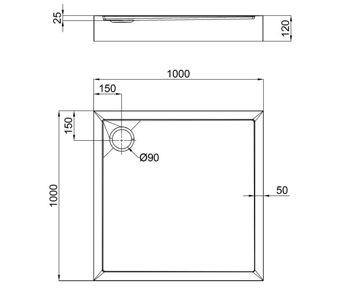 Поддон душевой 100х100 см  TERN TERN301112:Чертеж 