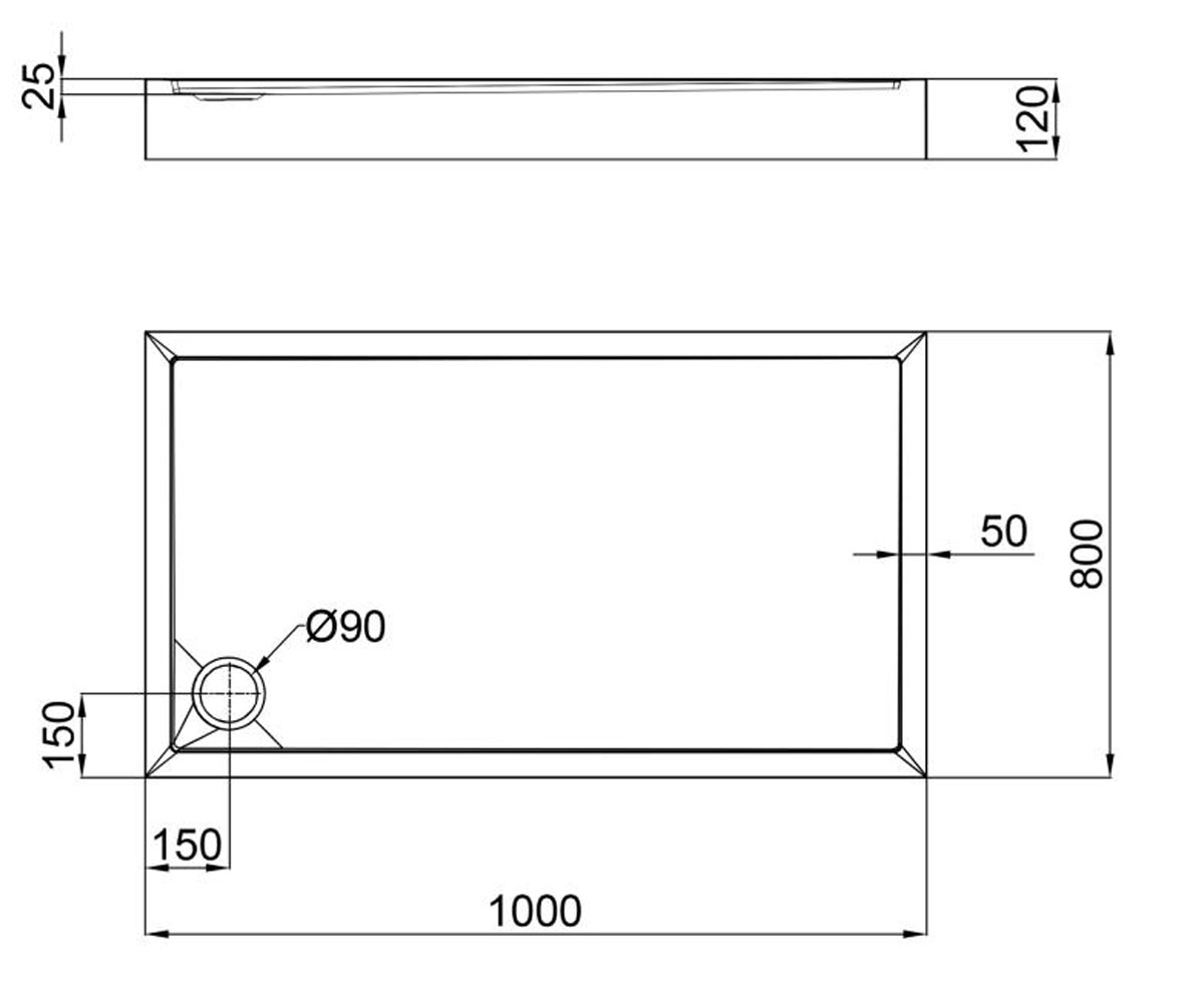 Поддон с сифоном 100х80 см  TERN TERN301812:Чертеж 