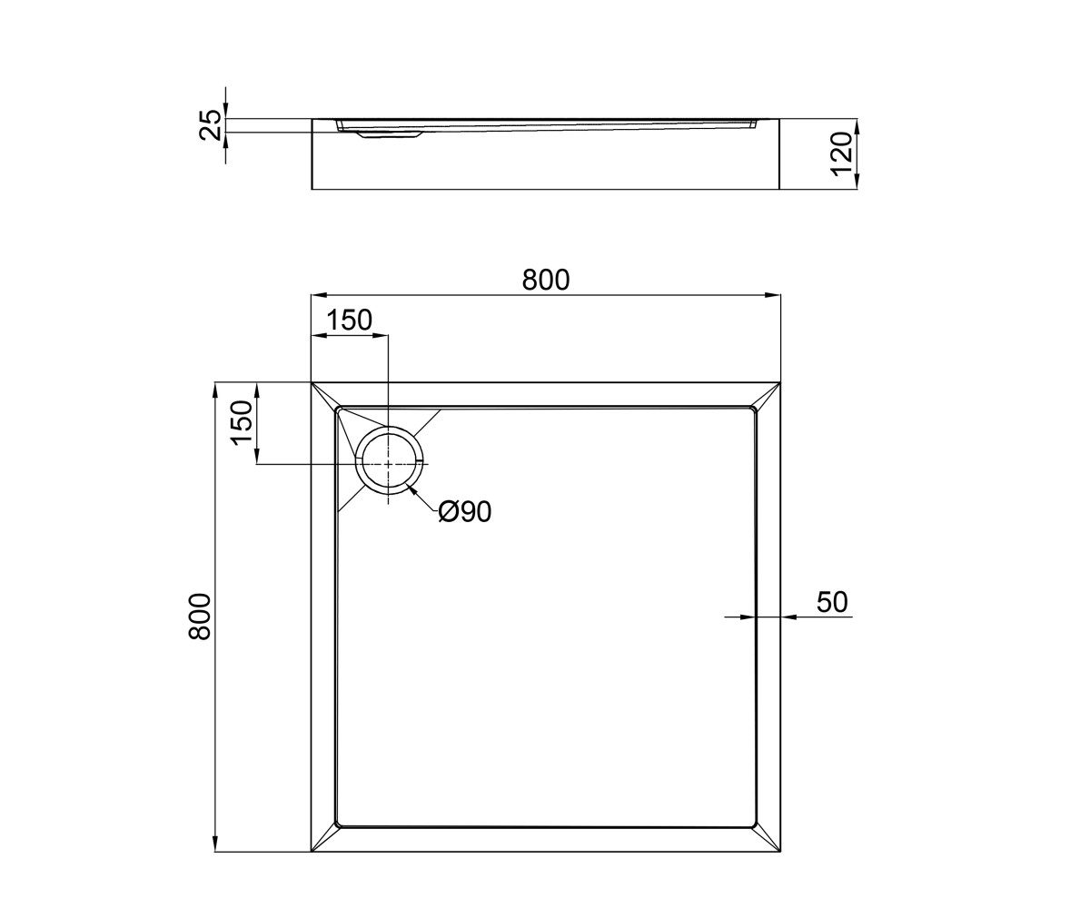Душевой поддон с сифоном  TERN TERN308812C:Чертеж 