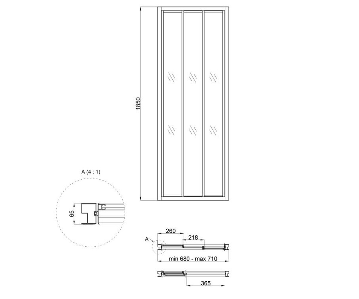 Дверь складная 68-71x185 см  UNIFOLD UNICRM207C4:Чертеж 