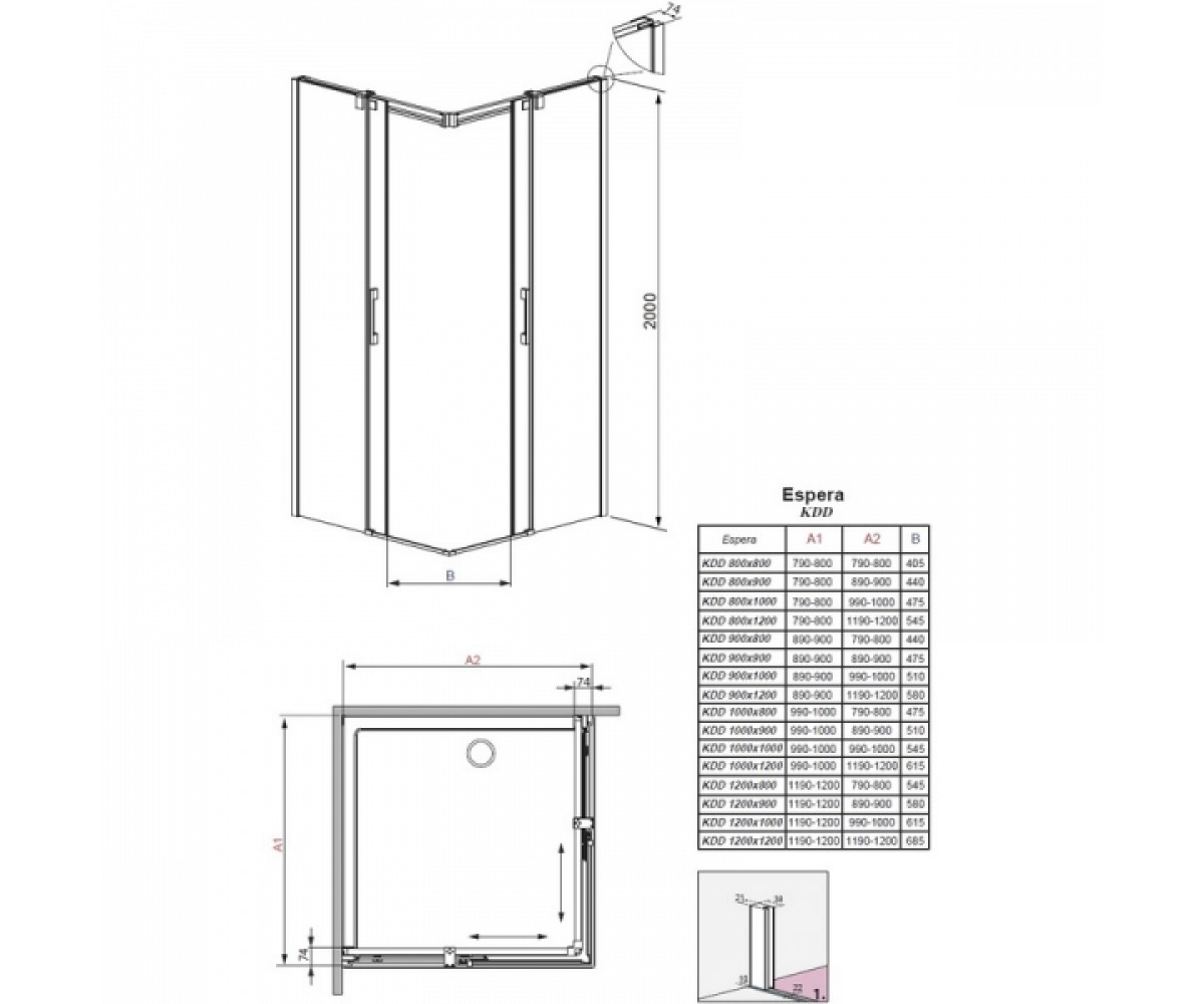 Дверь для душевой кабины  ESPERA KDD 380153-01R:Чертеж 