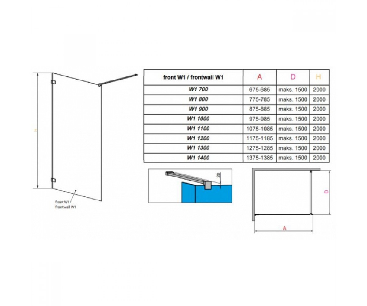 Перегодка душевая  WALK-IN V 383114-01-01:Чертеж 