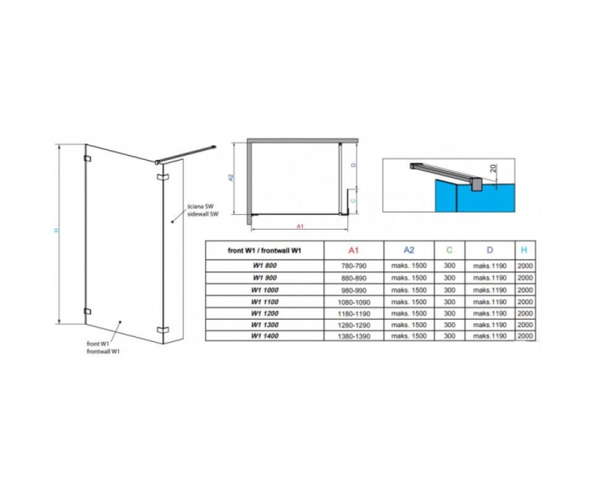 Передняя душевая перегородка  WALK-IN III 383134-01-01:Чертеж 
